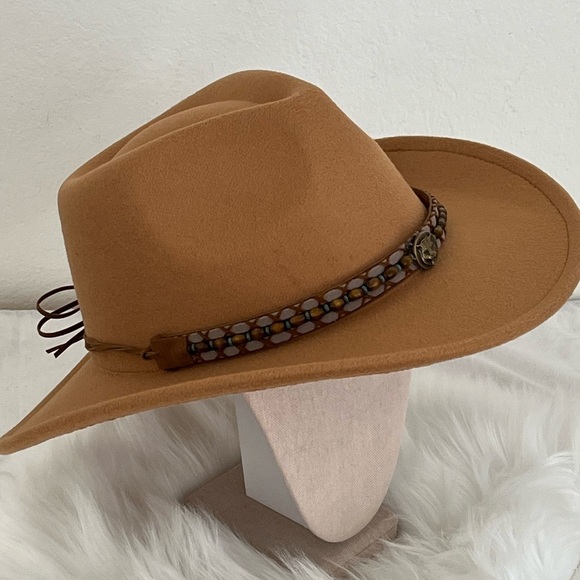 Western Camel Fashion Felt Hat with Gucci Tiger Button Band BNWOT - Picture 14 of 16